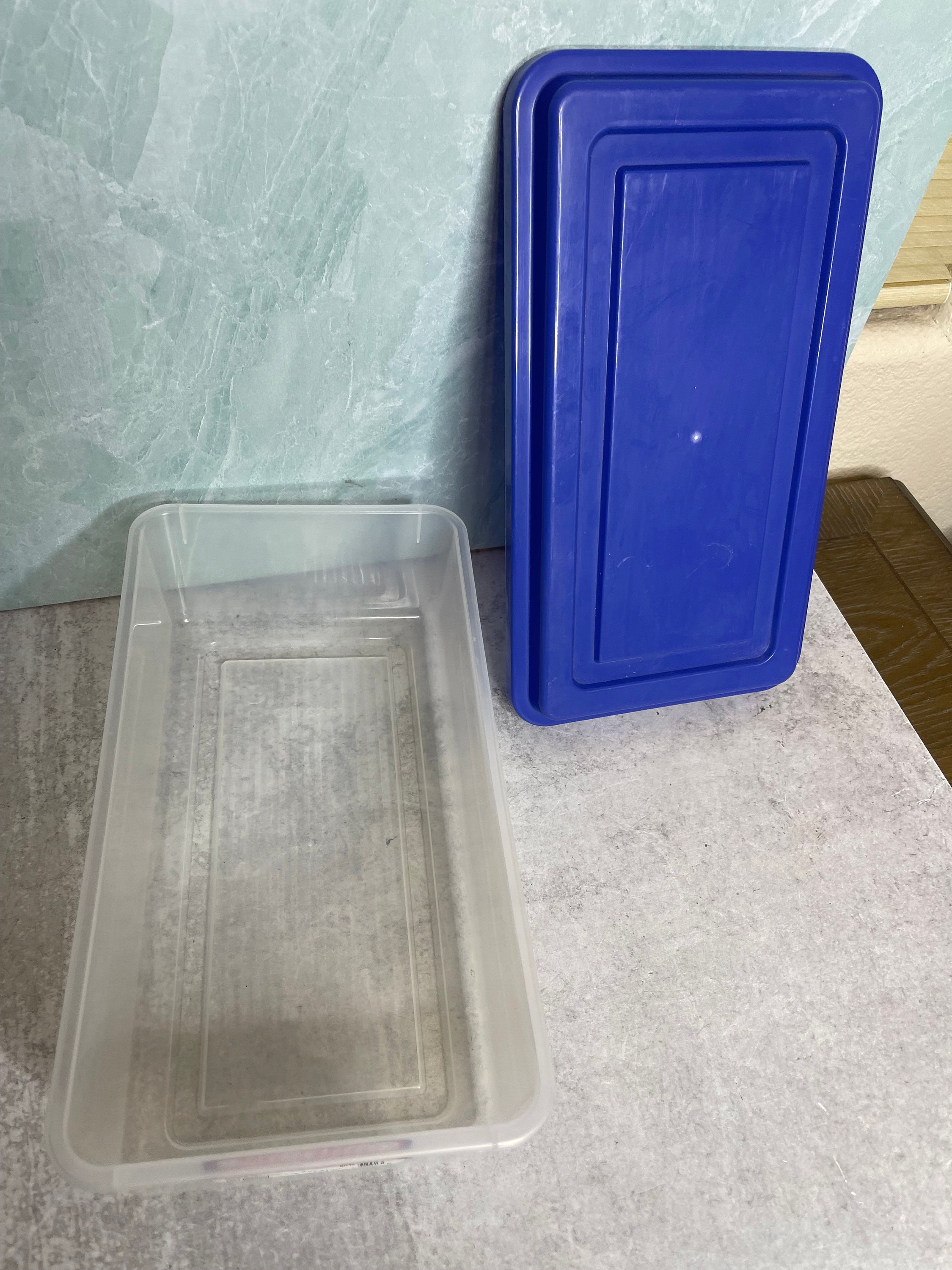 Vintage 1998 Sterilite 1652 Plastic Storage Box Container Blue Lid