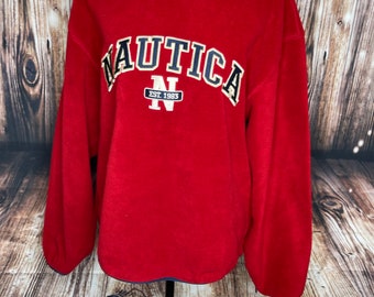 Vintage 90s nautical fleece pullover mens red size M USA Embroidered Logo