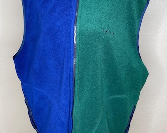 Vintage Izod Colorblock plaid fleece mens vest size XL Blue Green