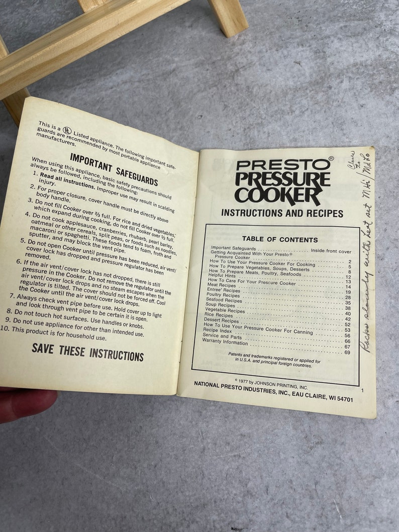 Vintage 1977 Presto Pressure Cooker Instructions and Recipes Etsy