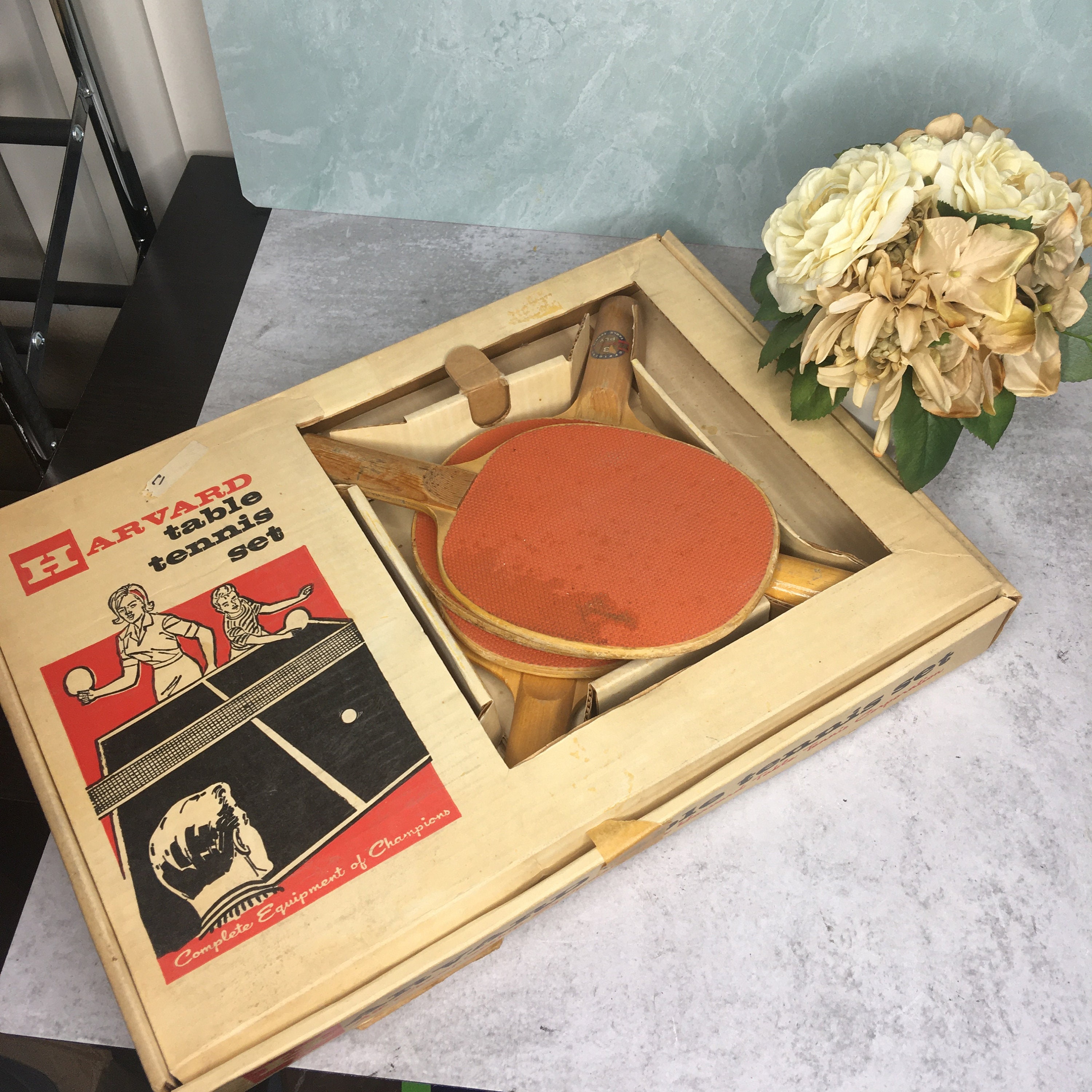 Vintage Harvard Table Tennis set con box paddles net y más Etsy