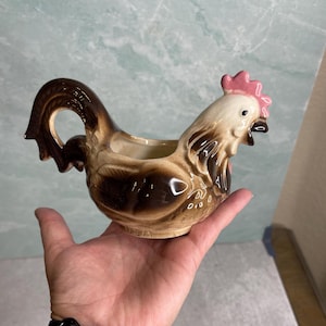 Vintage Rooster Chicken ceramic creamer gravy boat farmhouse