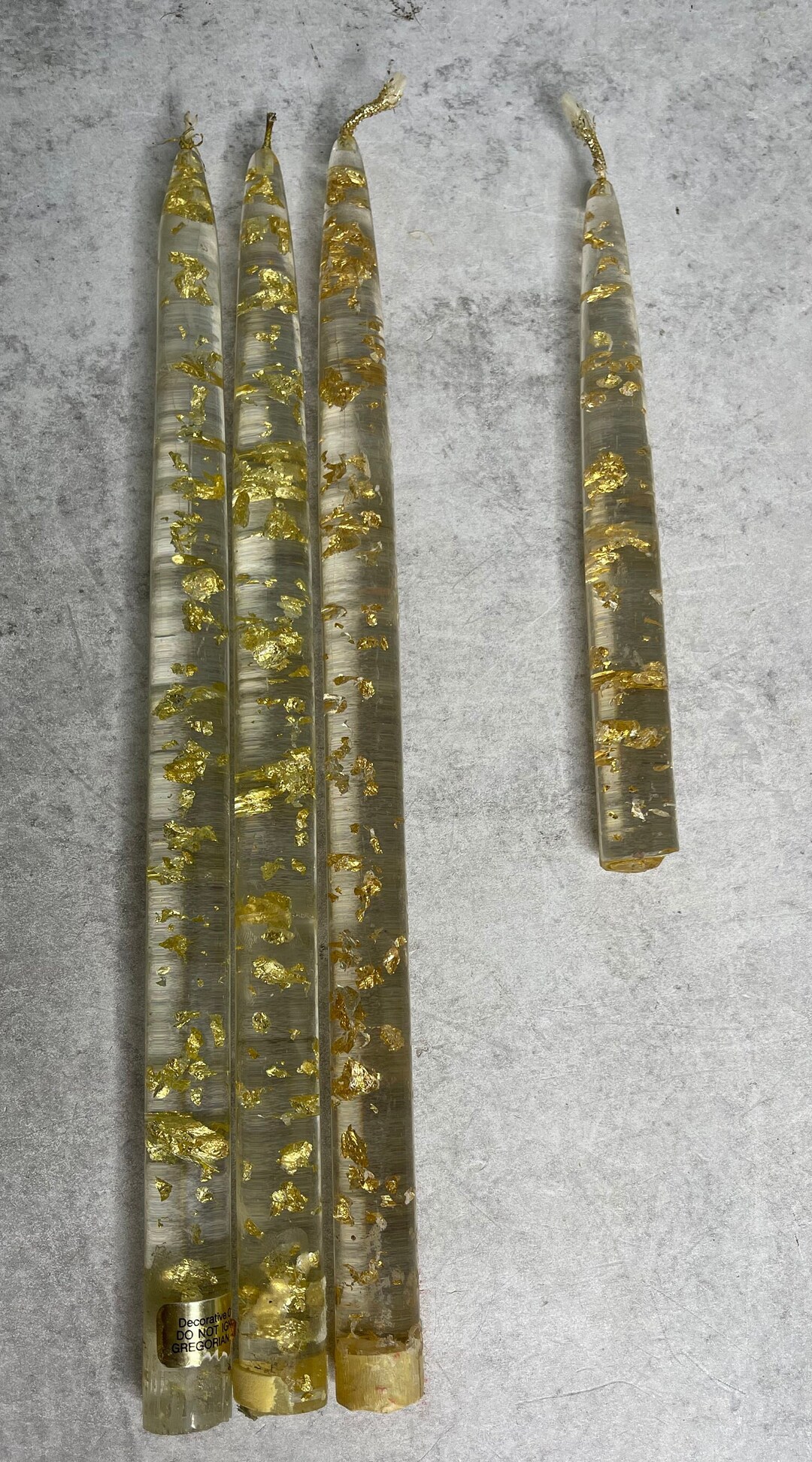 4 Vintage MCM Lucite Acrylic Clear Gold Silver Flake Fleck Taper Candles Etsy