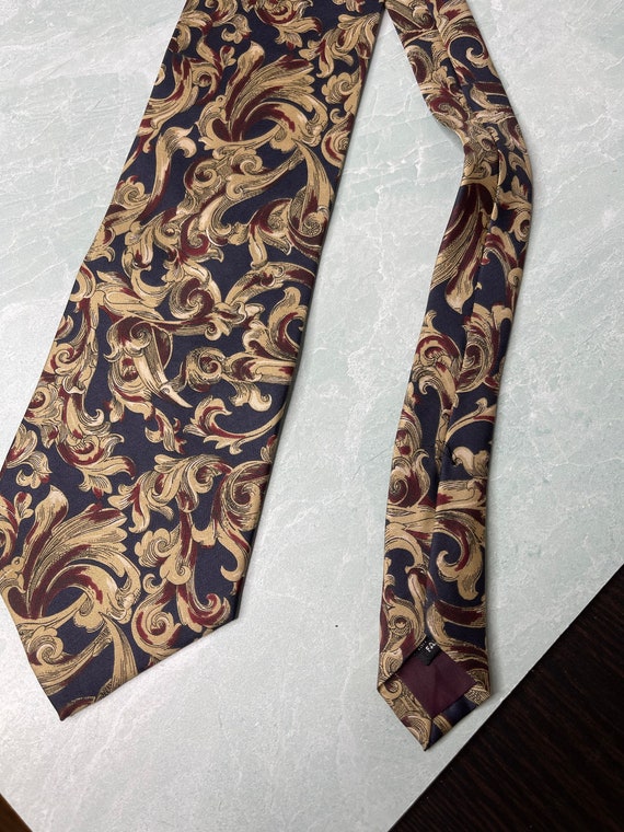 Vintage Adolfo Baroque Tie Necktie Black Gold Silk