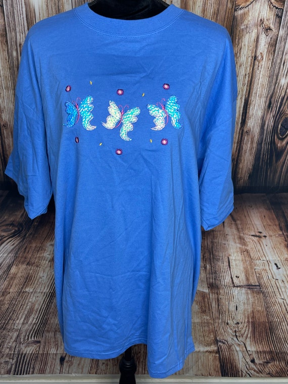 Vtg pleasant shade Plus size metallic butterfly t-
