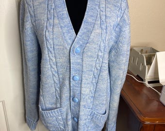 Vintage Mens Anderson Little Blue Cardigan sweater grandpa Acrylic Nylon L-XL
