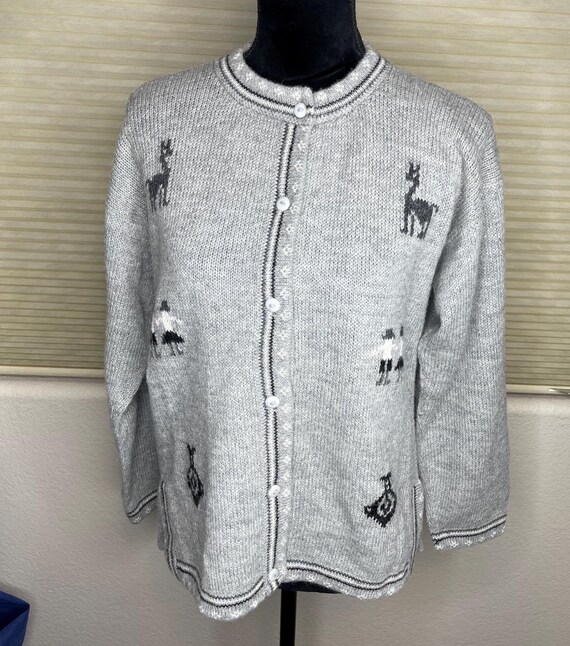 Vintage Factoria Perez Baby Alpaca Gray Cardigan Sweater wool Peru Size S