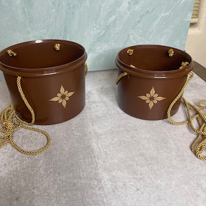 Two Vintage upcycled Tupperware hanging planters Brown