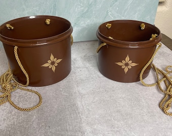 Two Vintage upcycled Tupperware hanging planters Brown