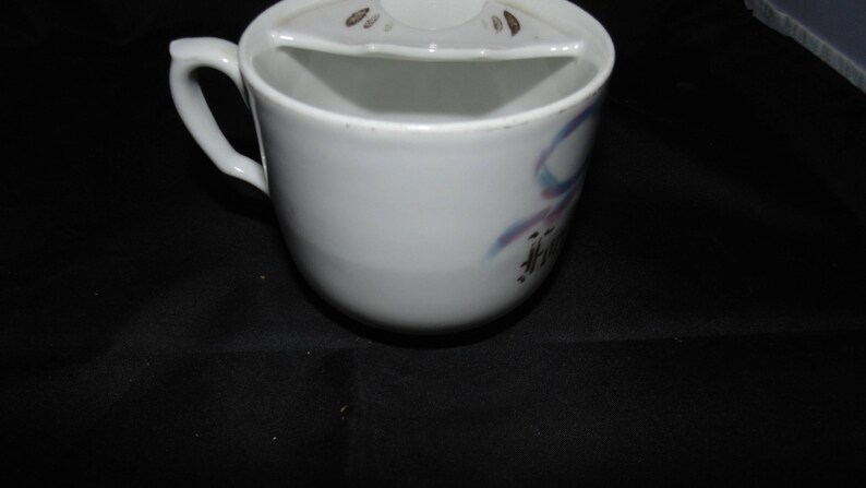 Vintage Antique Shaving Mustache Mug Barber Forget me not Numbered Floral Flowers Gold Gilt