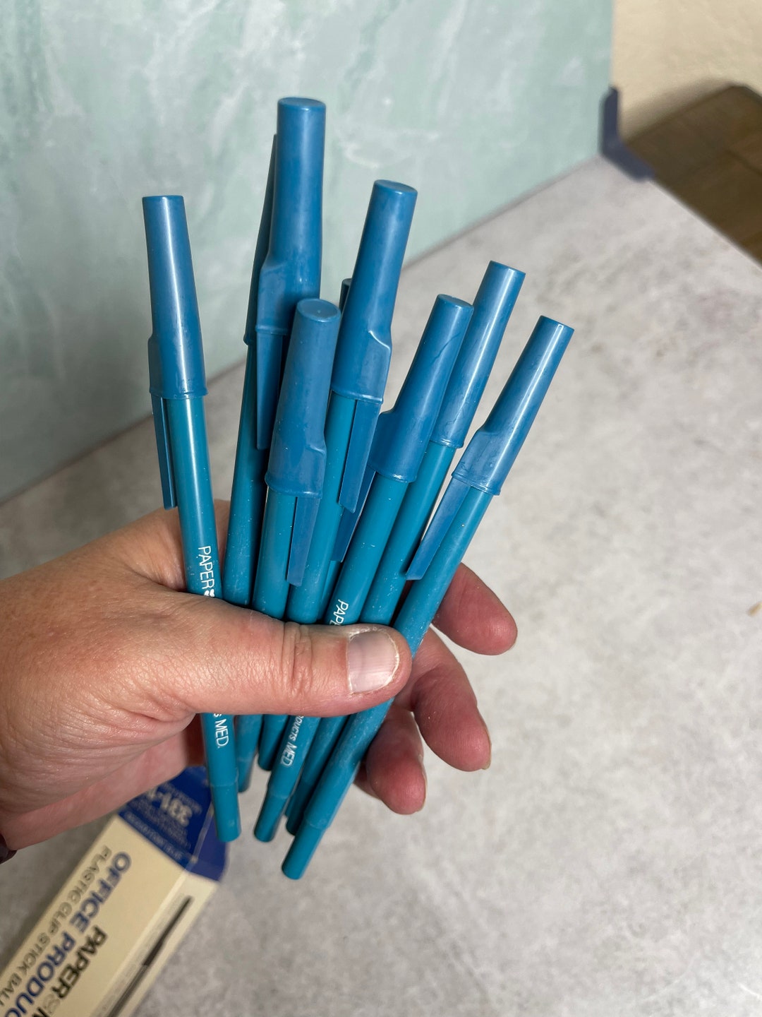 Vintage Box of 9 Papermate Plastic Clip Stick Ball Pen Medium Point