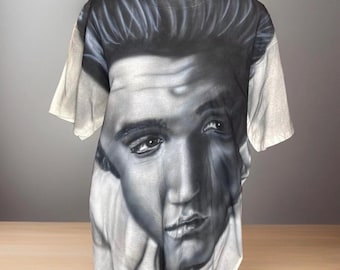 Rare Vtg Big Face Elvis Presley T-shirt tee airbrushed Sz Large Single Stitch
