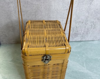 Vintage Woven bamboo box purse Double handle