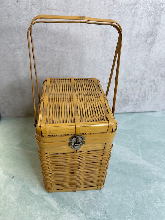 Vintage Woven bamboo box purse Double handle