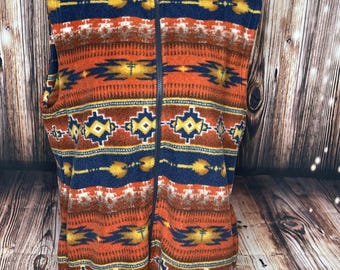 Vintage Angderson Fleece Vest womens Medium Southwest Aztec Full Zip Side Pockets