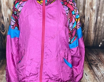 Vintage Misty Valley Sport Jacket nylon Windbreaker 90s Size Medium Pink Blue