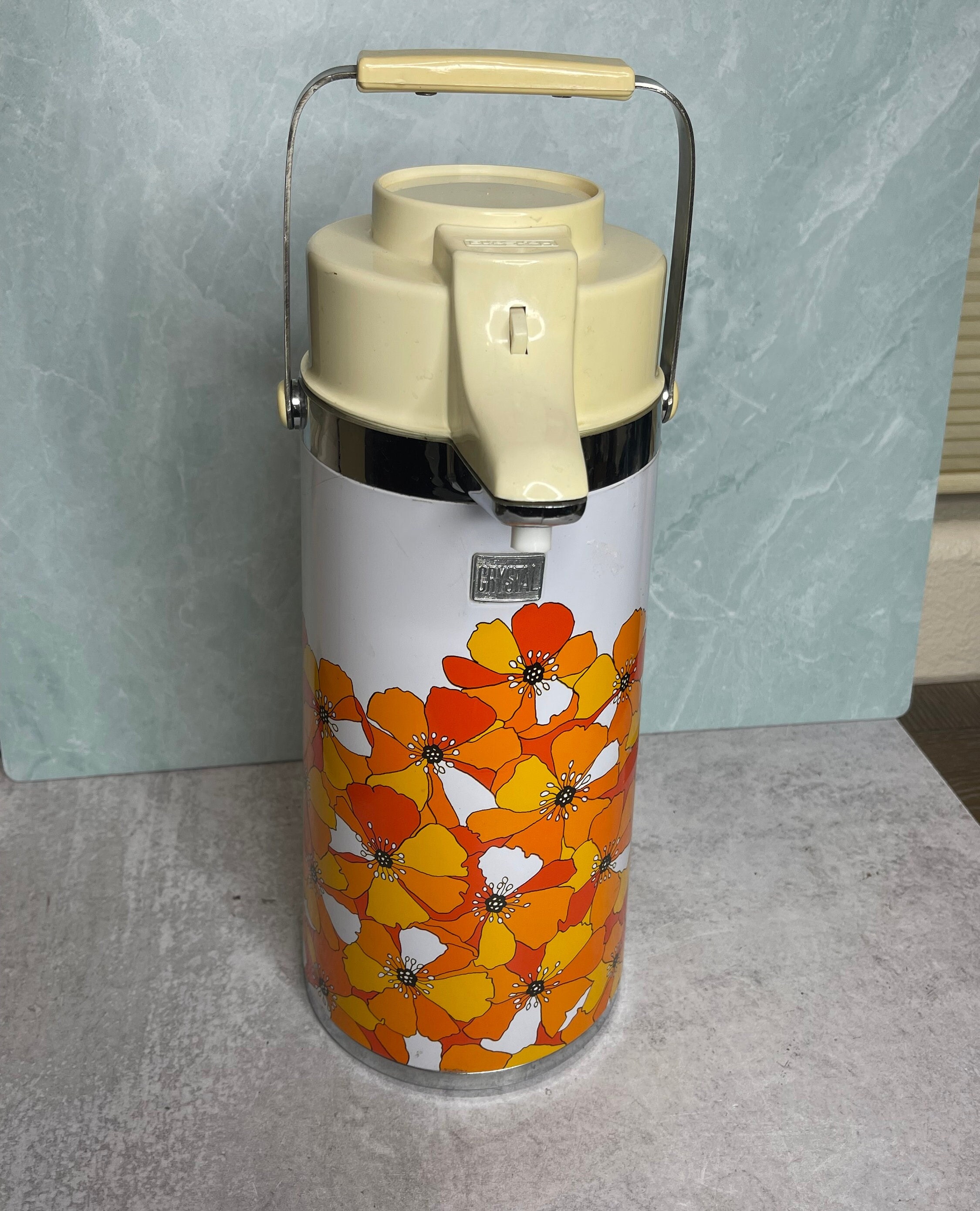 Vintage Dispenser Air Pot Tiger Retro JAPAN Hot Cold 2 Quarts Liquid Dispenser  Coffee Pot With Roses 