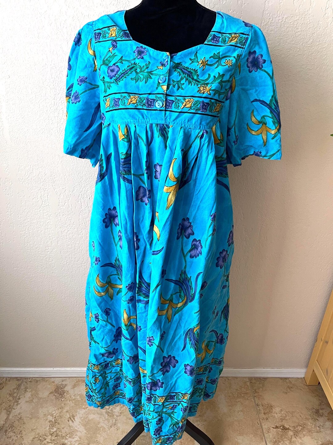 sleep dress women Ekouaer Womens Pajama Long Sleeve Sleepwear Casual Button plus size linen dress GHOST: Rite Here Rite Color:Light Denim