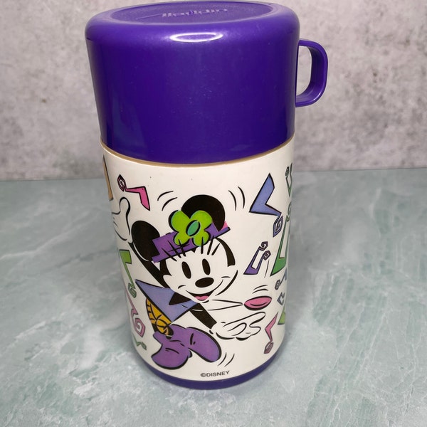 Vintage Walt Disney Aladdin Minnie Mouse Thermos music notes purple