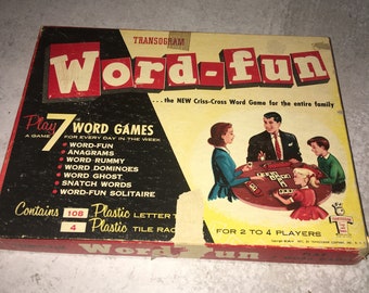 Vintage 1954 Transogram Word Fun Criss cross word family game 2-4 players Complete Play 7 word games