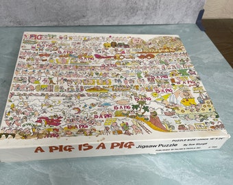 1980 Vintage A Pig Is A Pig Jigsaw Puzzle By Sue Sturgill 550+ Piece 18"x24"