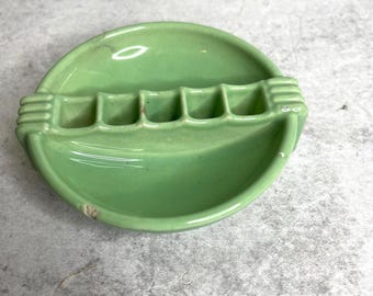 Vintage 30s 40s Snuf-A-Rette Ashtray 4” Art Deco National Porcelain Co. Trenton NJ USA Green