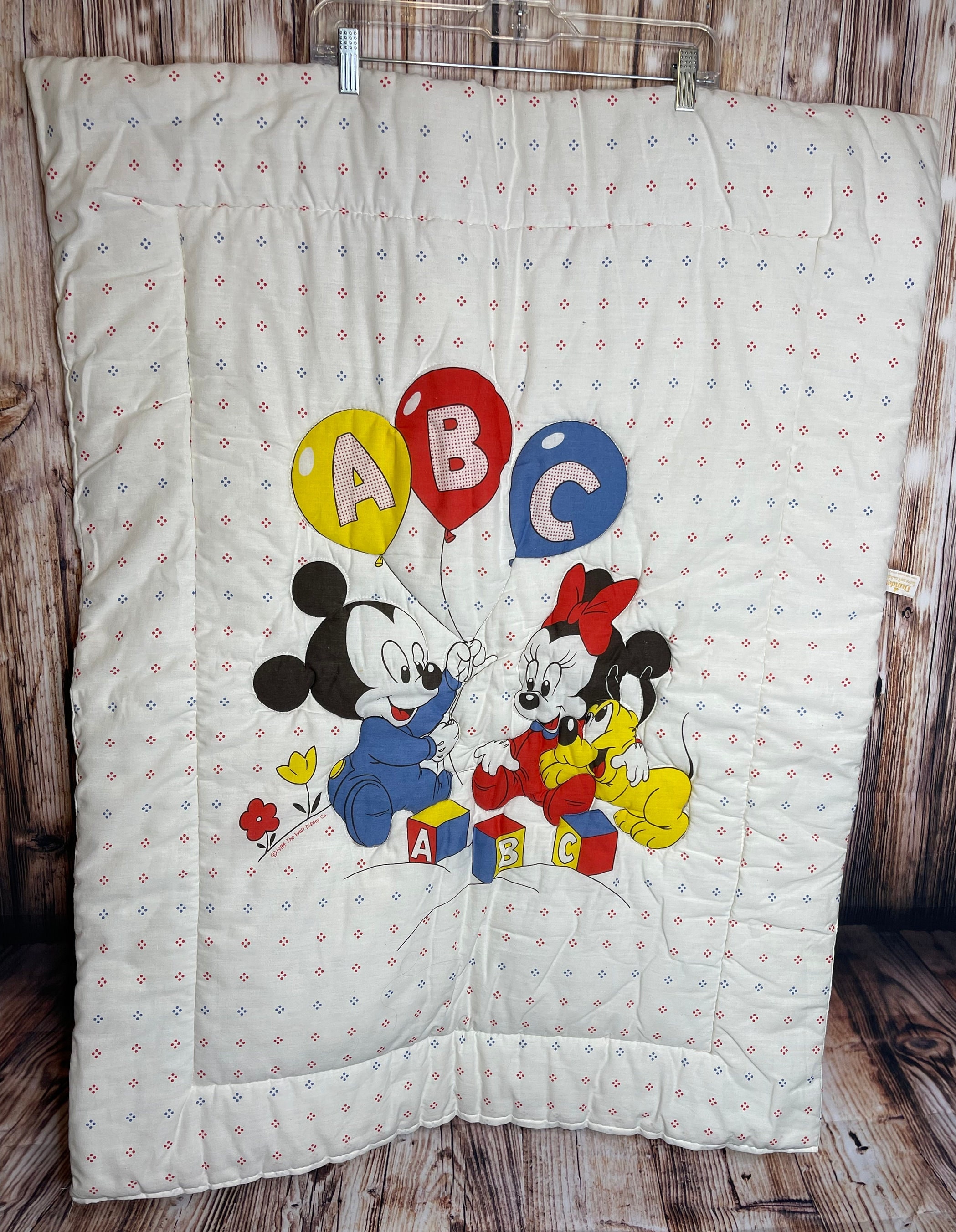 Vintage 1984 Dundee Disney Baby Quilt Blanket Mickey Minnie Mouse