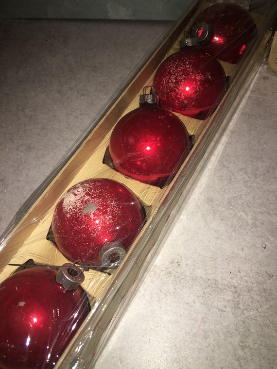 Vintage Box Sleeve Of Five Boxed SHINY BRITE Glass Christmas Tree Ornaments 