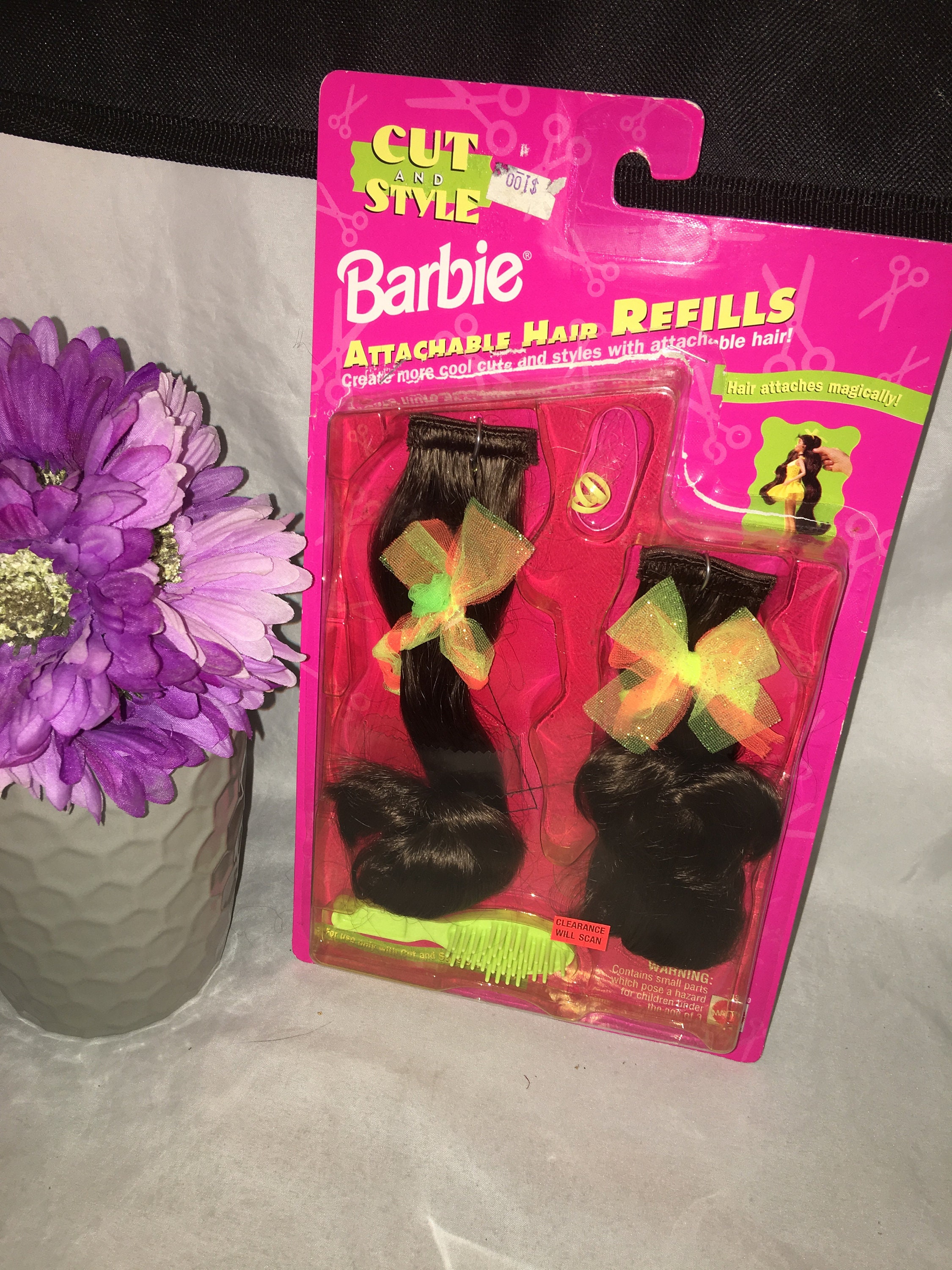 New Barbie Cut and Style Attachable BLACK Hair Refills 