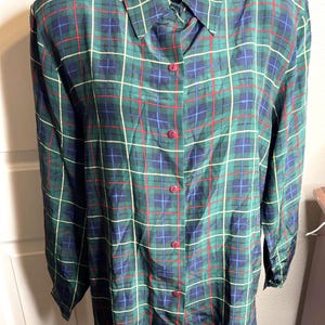 Vintage Pendleton Silk Plaid Shirt top button down Womens size 14
