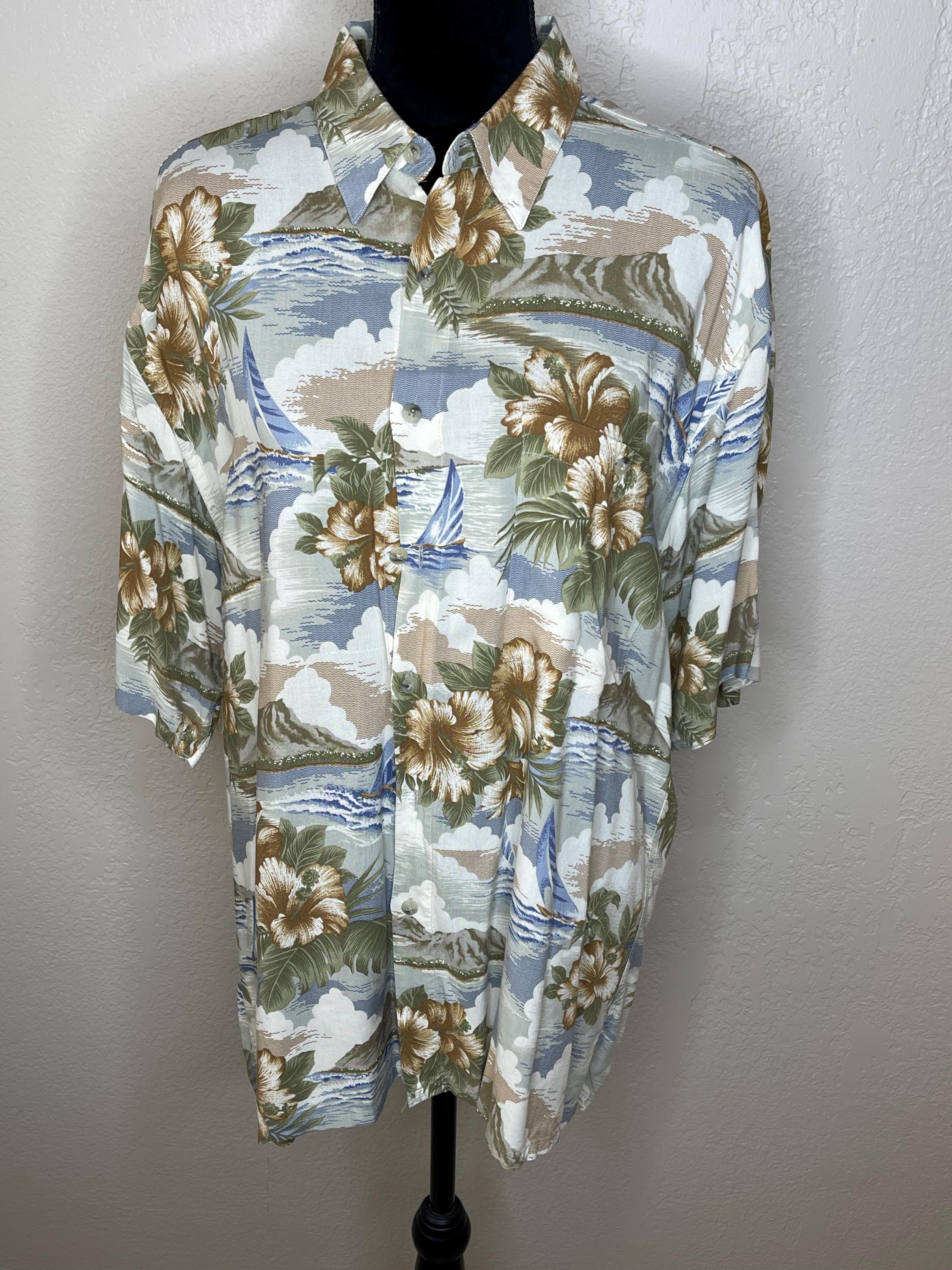 Chemise hawaïenne homme Pierre Cardin vintage. Feuilles vertes. Fabriqué en Corée. Taille xL - France