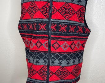 Vintage North West Fleece Vest womens Size XL Red Black full zip pockets