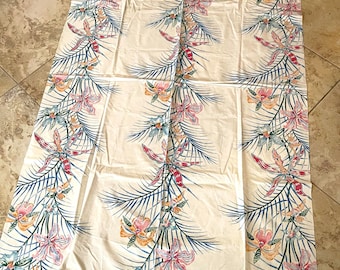 Vintage floral orchid Printed linen Tablecloth rectangle 70" x 45"