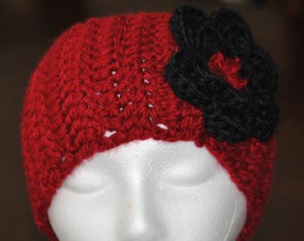 Blue or Red Flower Wide Ear Warmer ~ Crochet ~ Handmade ~ Ruffled Flower ~ Girl Gift ~ Cheerleading Headband ~ Winter Accessory