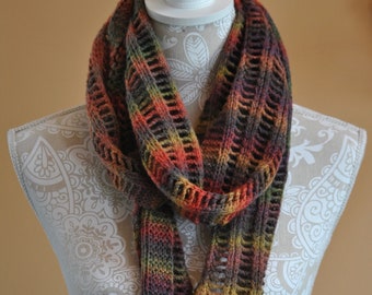 Narrow Rainbow Scarf, Hand Knit Skinny Neckwarmer, Clothing Accessory, Lacy Scarf, Warm Winter Accessory