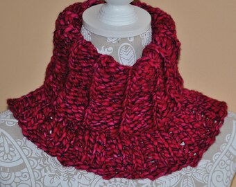 Hand Knit Merino Wool Cowl: Ribbed Fuchsia Neck Warmer