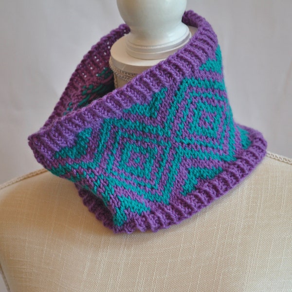 Hand Knit Fair Isle Diamond Cowl - Neckwarmer - Gift for Her - Handmade  - Wrap - Cowl - Winter Accessory - Woman's Gift