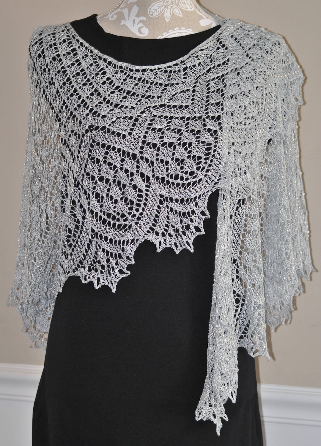 Hand Knit Delicate Lace Shawl Hand Beaded Shawl Wedding Etsy