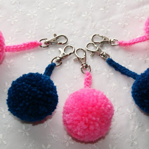 Pompom Zipper Pull, Key Chain Pompom, Single Pom Metal Swivel Clasp, 40+ Colors