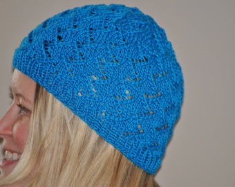 Hand Knit Cotton Beanie: Cable Pattern Chemo Cap
