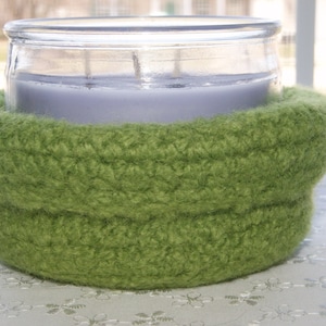 Felted Wool Bowl, Crocheted Handmade Fold Over Brim Bowl, Spring Green Home Decor