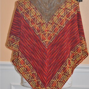 Hand Crocheted Mosaic Shawl: Merino Wool Triangle Scarf