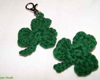 Shamrock Pin Green Purse Charm Key Chain Zipper Pull Hand Crochet Irish