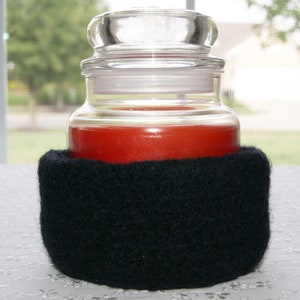 Crochet Felted Wool Bowl, Black Handmade Bowl, Halloween Decoration, Plant Holder, Candle Accessory