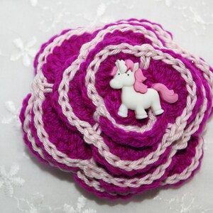 Hand Crochet Barrette, Purple Pink Unicorn Hair Clasp, Girl Hair Care Accessory