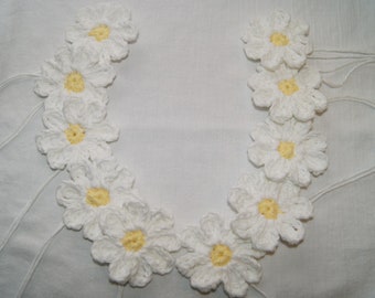 Crocheted Daisy Appliques, DIY Project Embellishment, White Flower Yellow Center