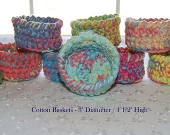 Small Crochet Baskets Cotton Yarn - Handmade Mini Bowls - Party Favor Treat Baskets