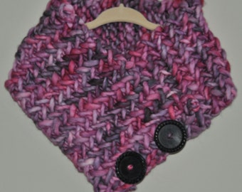 CLEARANCE 35% OFF - Hand Knit Cowl - Warm Wool Neckwarmer - Chunky Knit - Handmade - Pink - Black - Gray