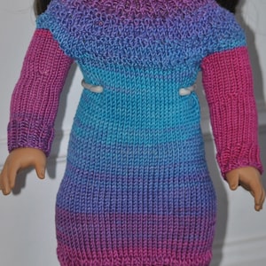 Hand Knit Sweater Dress for 18 inch Doll: Pink Purple Blue