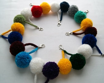 Double Pompom Zipper Pull: Acrylic Yarn Key Chain Swivel Clasp